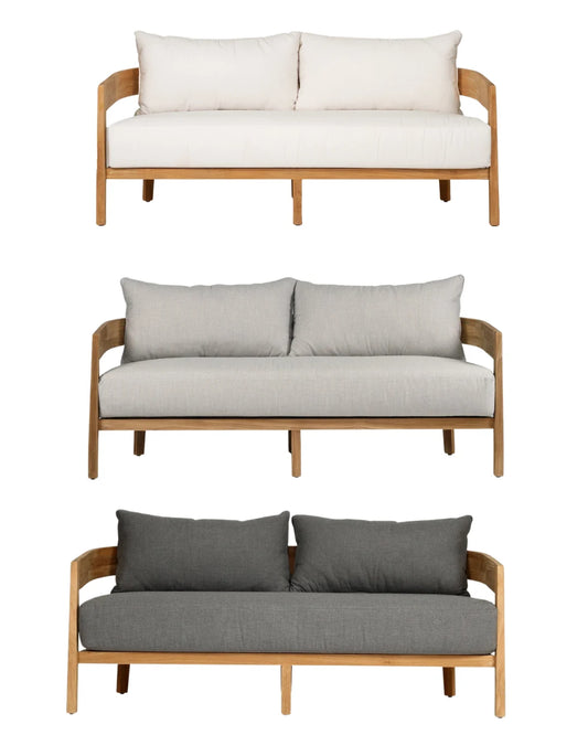 Kirra Teak 2 Seater Outdoor Sofa – Sunbrella Cushions (3 Colours)