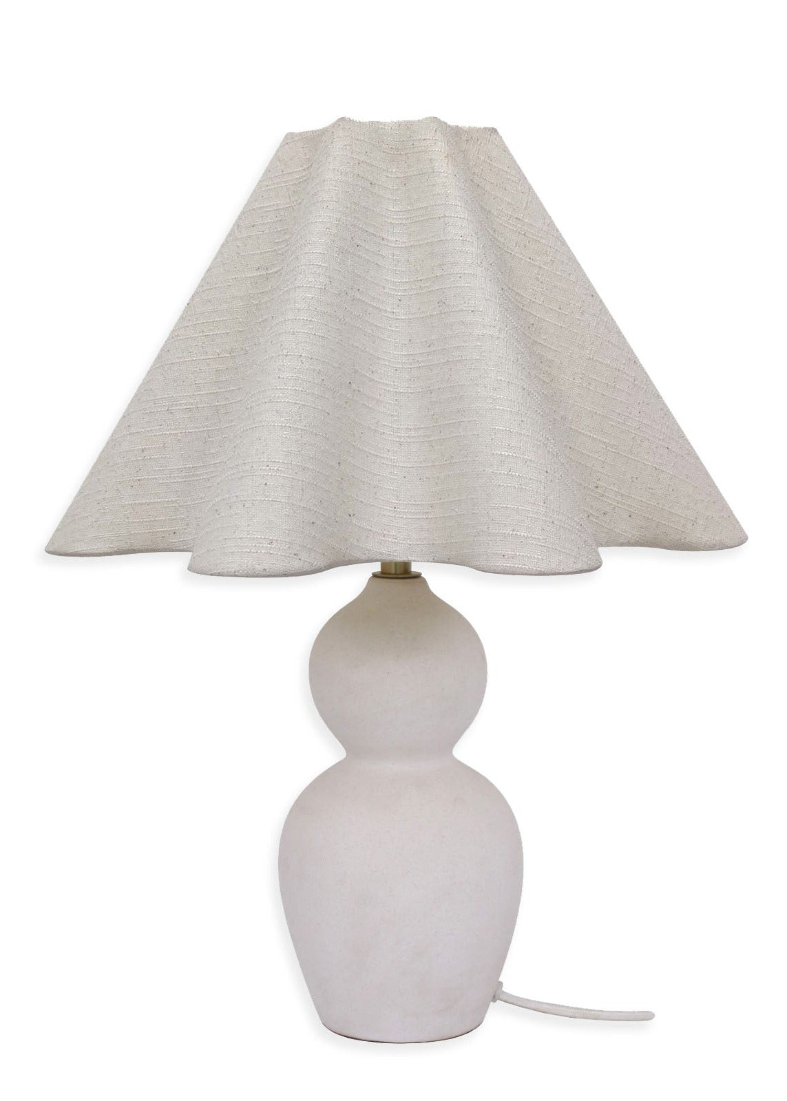 Mila Table lamp with a textured beige shade on a white background