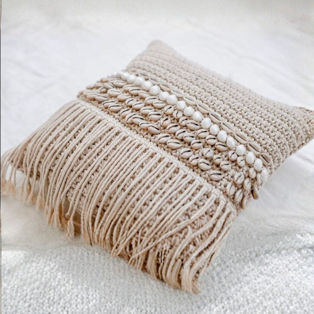 Myla Macramé Shell Embellished Cushion Cover