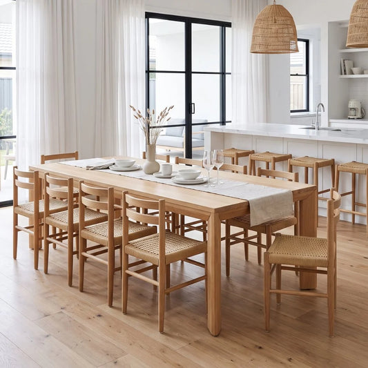 American oak dining table in a modern coastal home