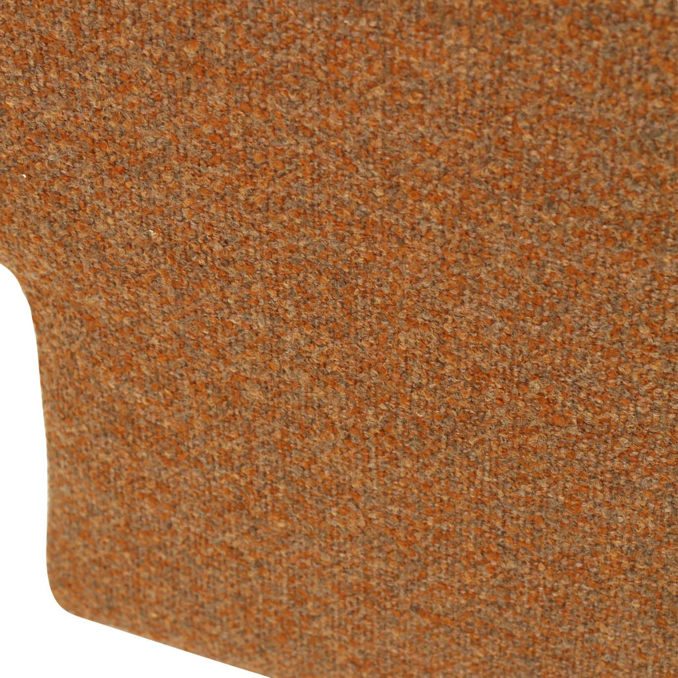 Close-up of a textured woven fabric in a heathered rust-orange color, showing the material detail and curved edge against a white background.