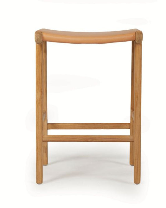 Natural Tan Leather and Teak stool