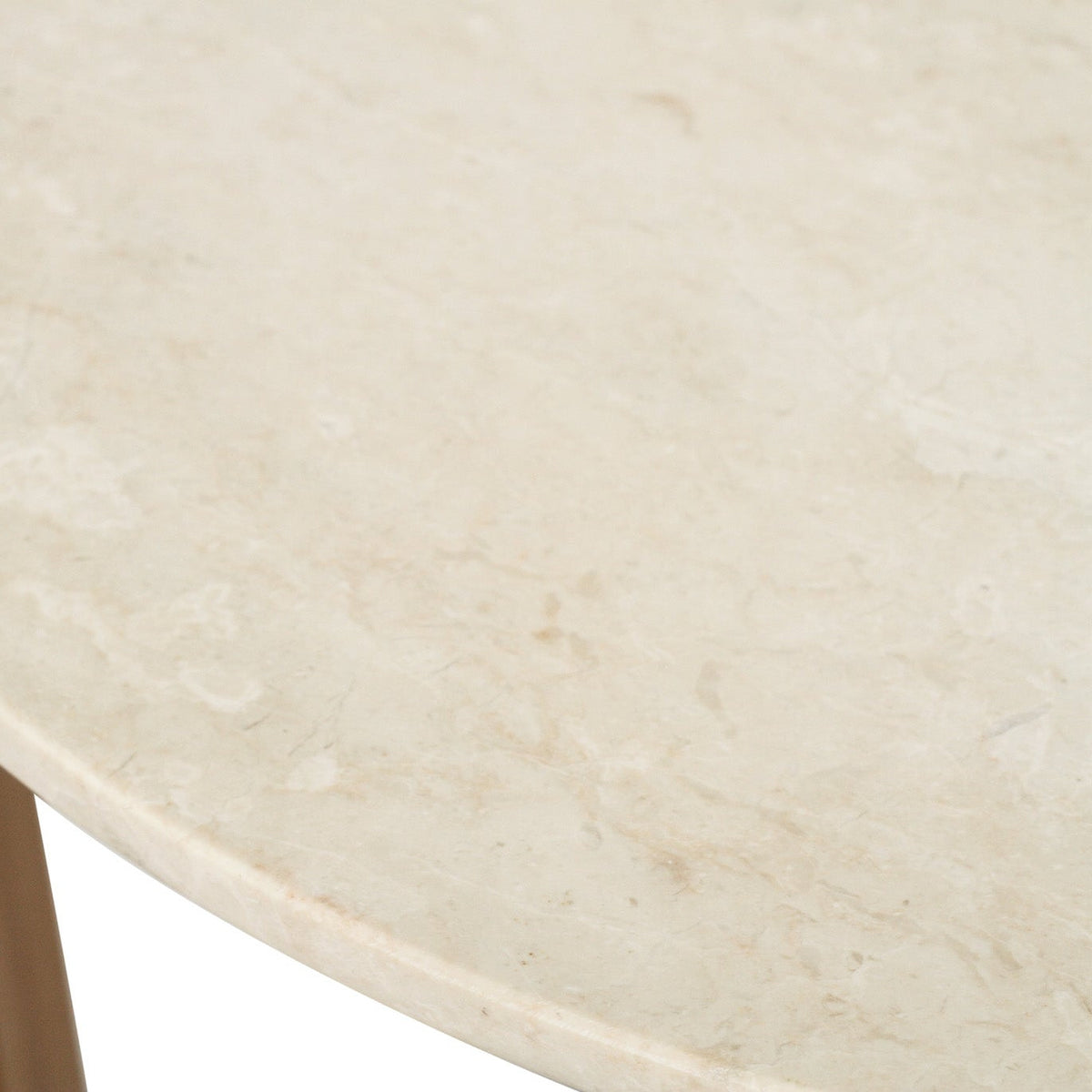 Round marble top coffee table and wooden legs on a white background