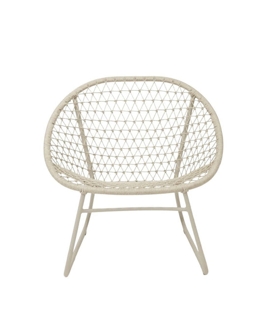 Woven chair with metal frame on a white background