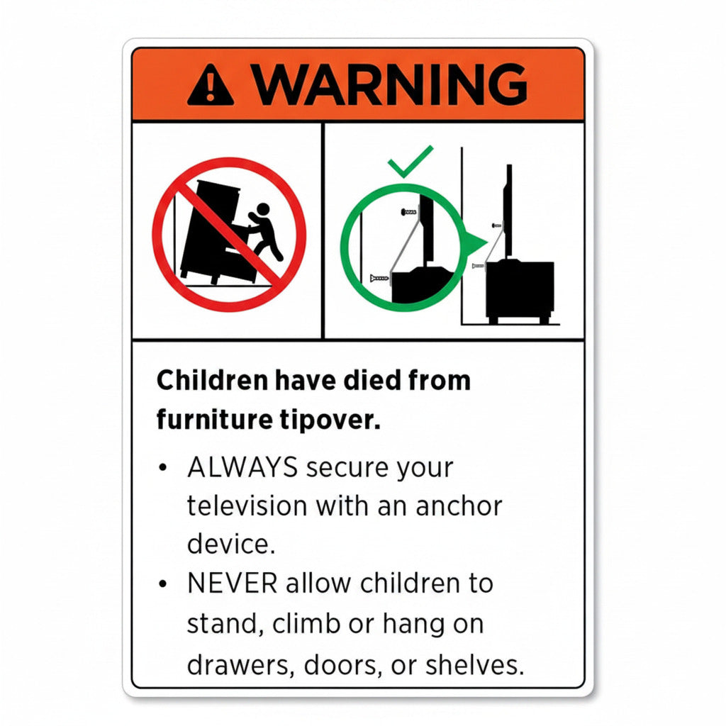 Warning Label - Secure Furniture Topple tip over warning