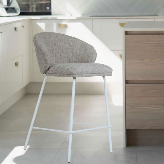 Aster Counter Stool - Pebble Upholstery with White Legs Sun Republic