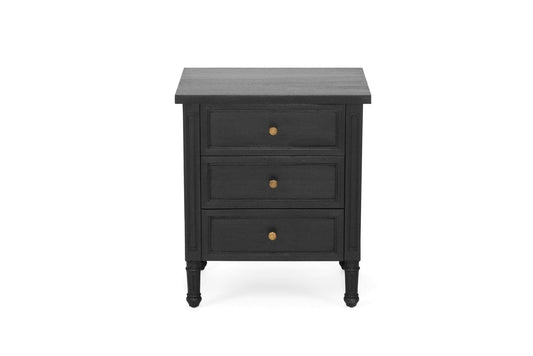 Black Cayman 3 Drawer 57cm Bedside Sun Republic
