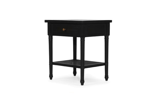 Black Cayman Bedside Table 57cm With Cane Shelf Sun Republic