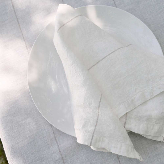 Carter French Flax Linen Napkin Set of 4 – Off White with Natural Stripe Eadie Lifestyle