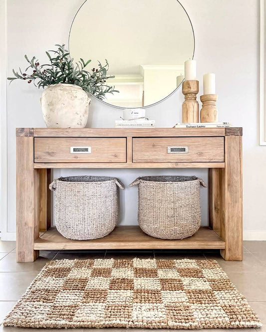 Check Jute Floor Mat - Natural & White | Pre-Order October Door Mates