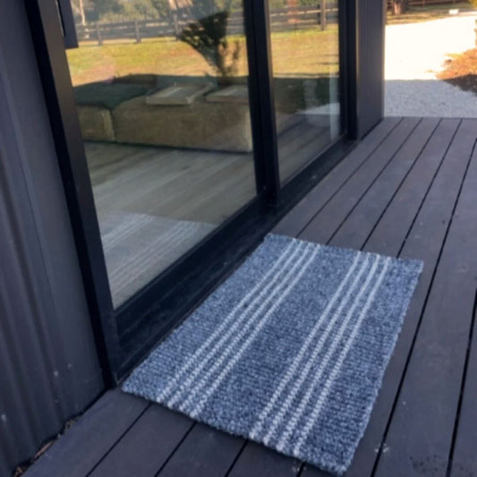 Cornell Slate & Natural Stripe Indoor/Outdoor Floor Mat Door Mates