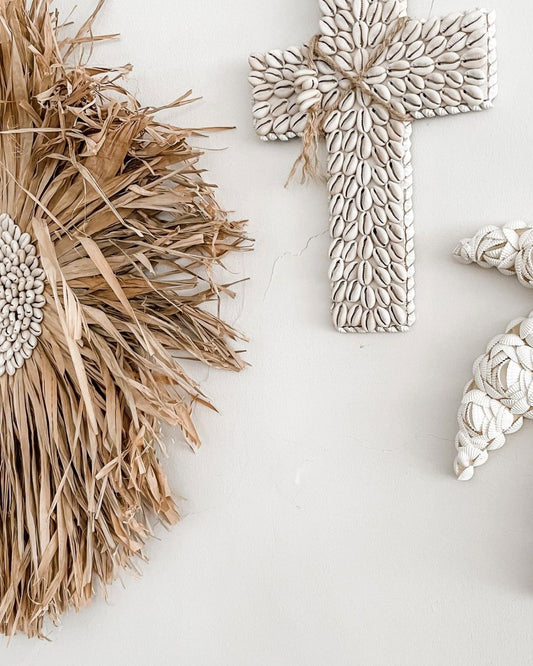 Cowrie Shell Adorned Cross with Jute Tassel Sun Republic