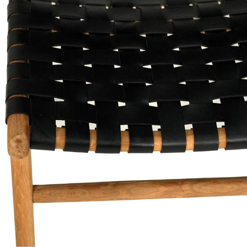 Dining Chair Woven Leather & Teak Otis - Black Sun Republic