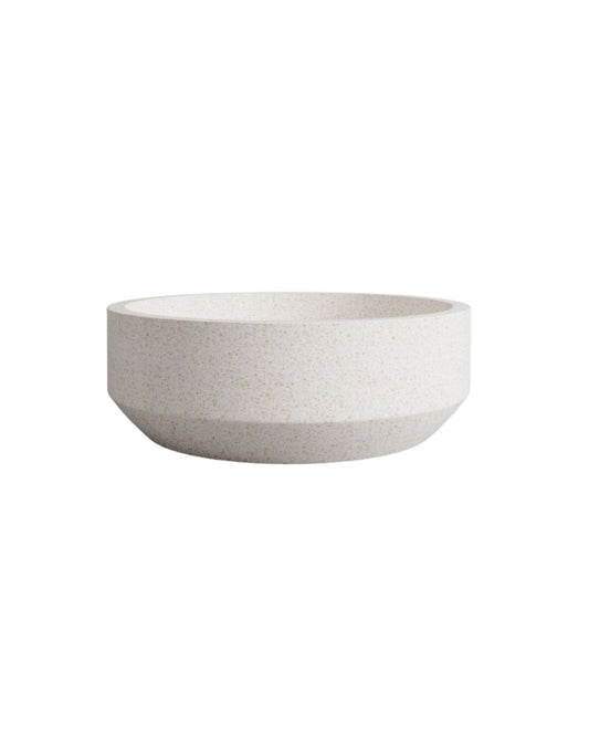 White round above counter basin on a white background