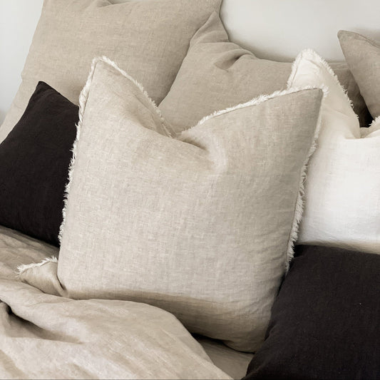 Flax Linen Cushion Cover (Fringed Edge)