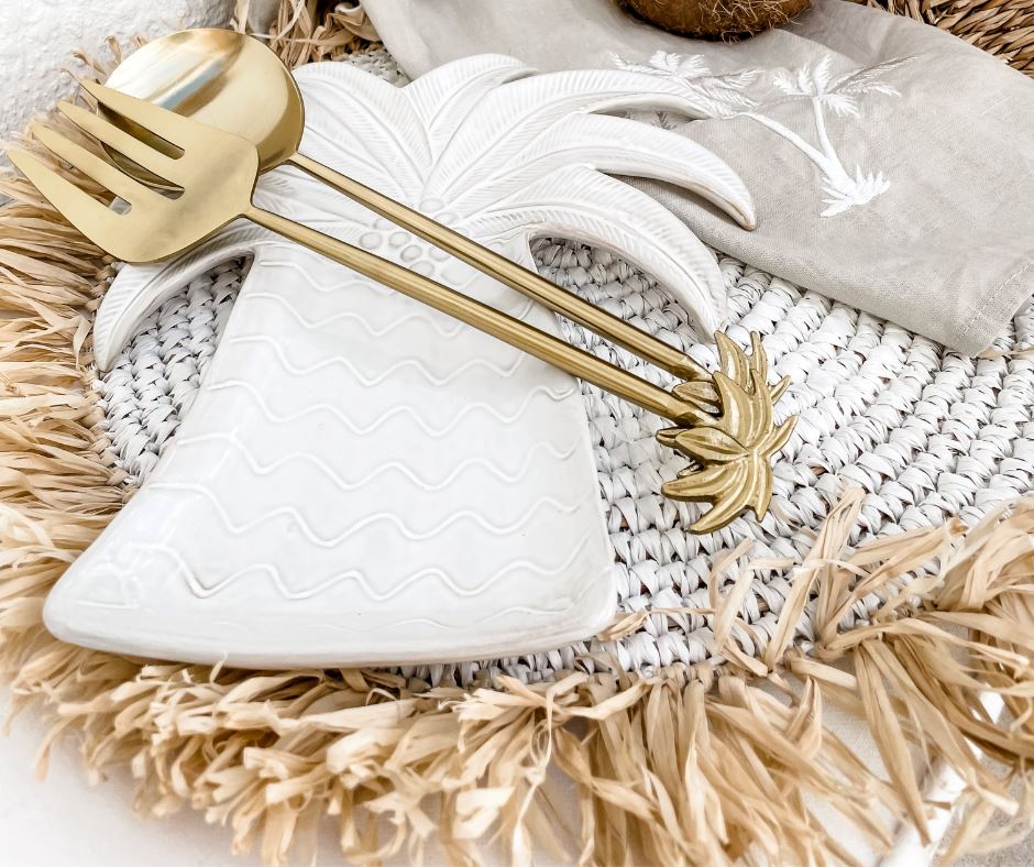 Gold Brass Palm Tree Salad Servers - Spoon & Fork Sun Republic