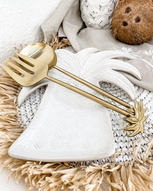 Gold Brass Palm Tree Salad Servers - Spoon & Fork Sun Republic