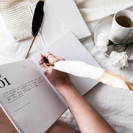 Gold Dipped White Feather Pen - Coco Sun Republic