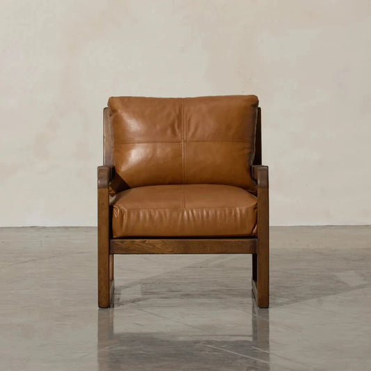 Hudson Leather Armchair - Tan Leather & Oak Frame Indigo Love