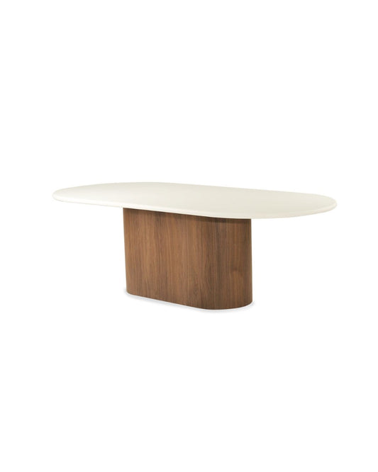 Jansen Oval White Micro Cement Table - Walnut Base Sun Republic