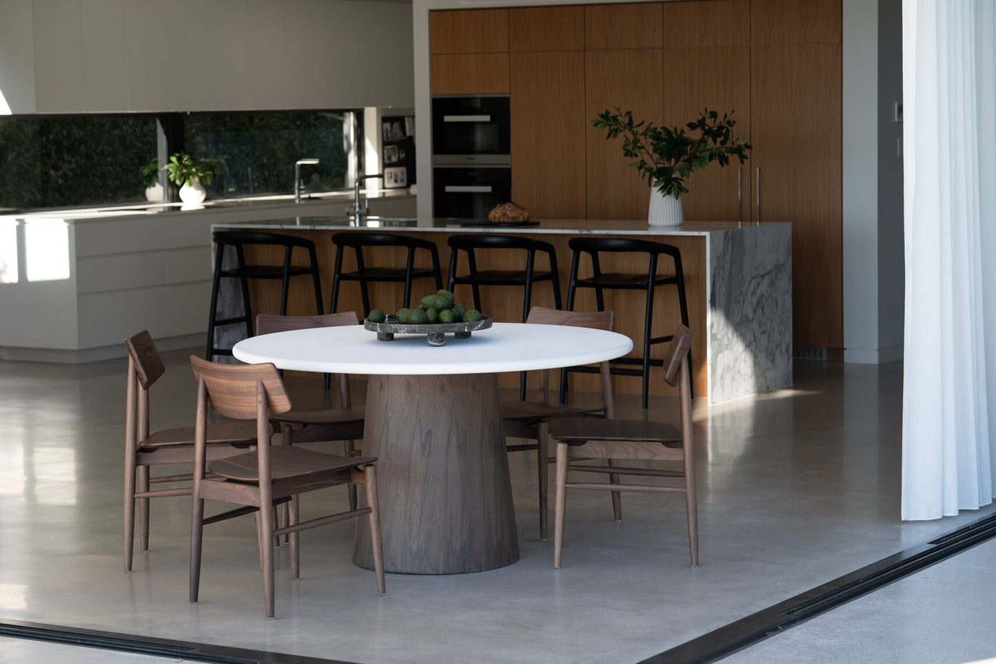 Jansen White Microcement Dining Table Round - Walnut Base Sun Republic