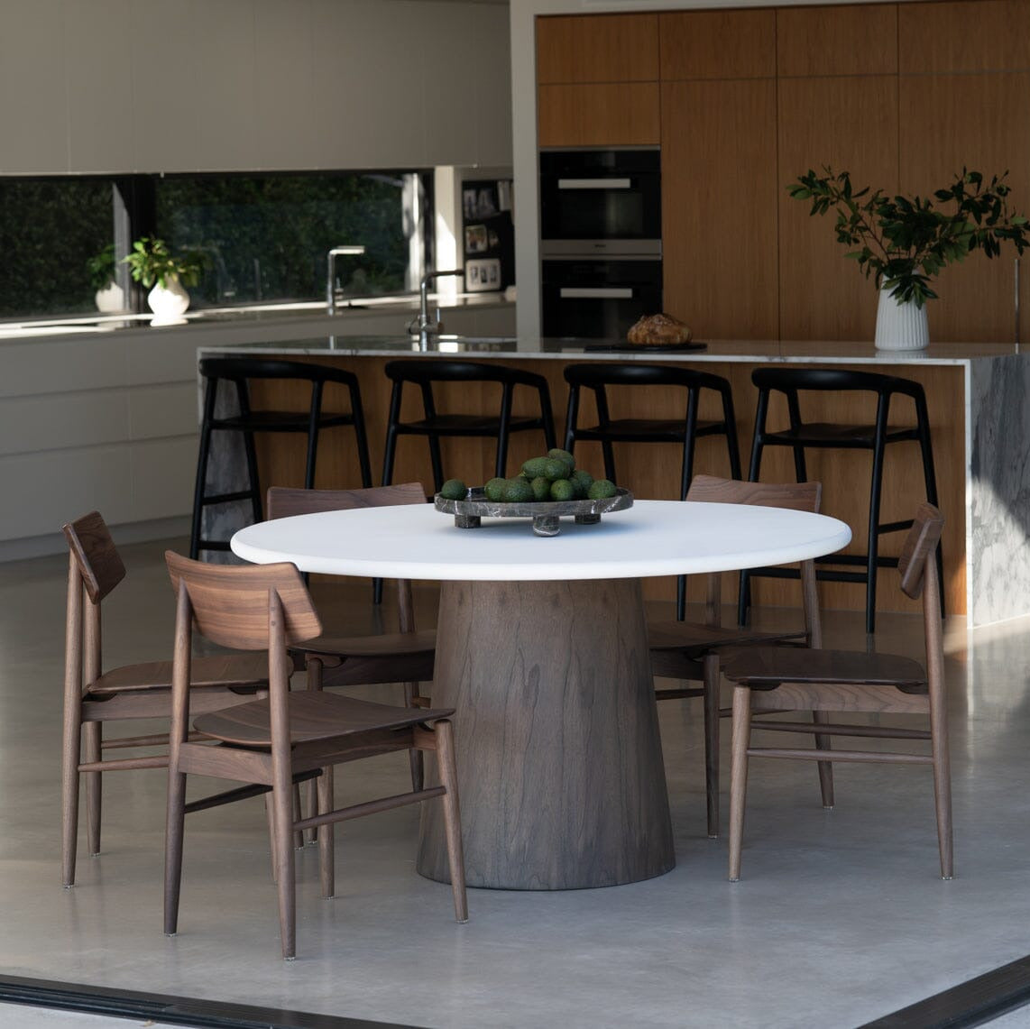 Jansen White Microcement Dining Table Round - Walnut Base Sun Republic