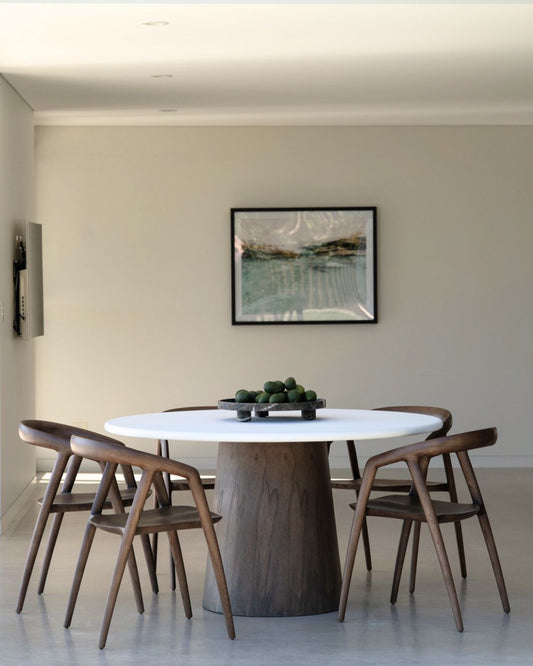 Jansen White Microcement Dining Table Round - Walnut Base Sun Republic