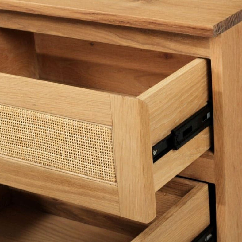 Kiera American Oak & Rattan Bedside Table Sun Republic