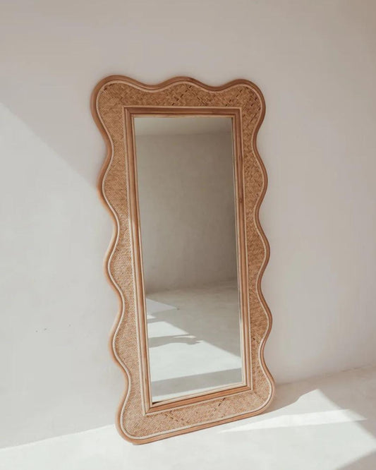 Large Teak & Rattan Floor Mirror Sun Republic