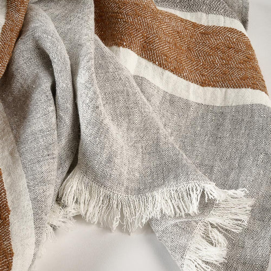 Magnus Linen Throw - Slate/Nutmeg Eadie Lifestyle