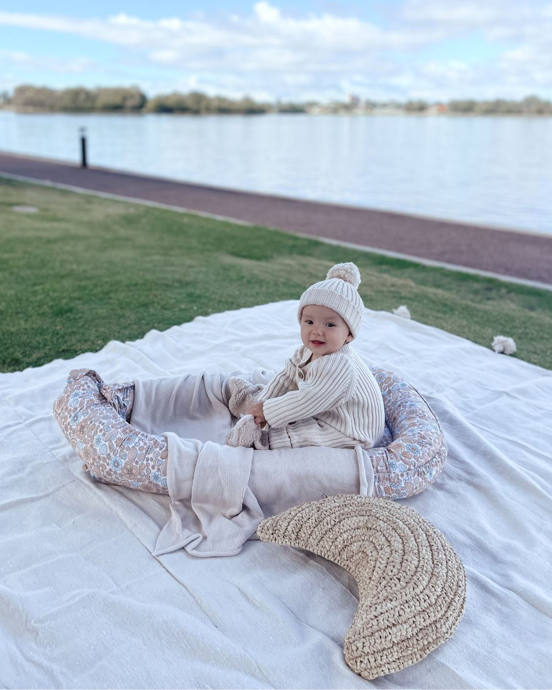 Natural Raffia Cushion - Moon 35cm Sun Republic