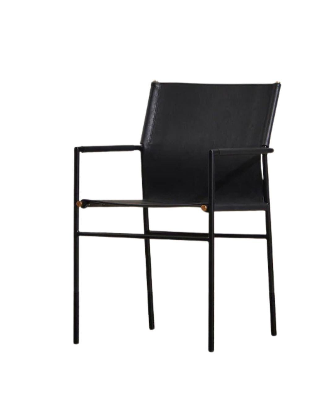 Oliver Black Leather Dining Chair - Industrial Steel Frame with Armrests Indigo Love