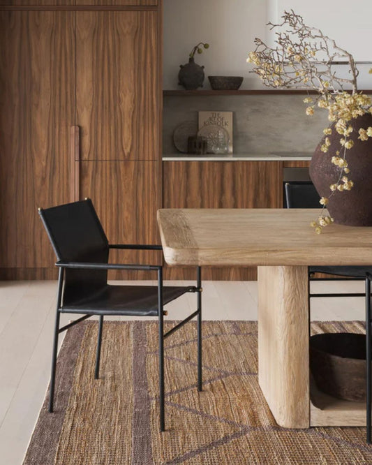 Oliver Black Leather Dining Chair - Industrial Steel Frame with Armrests Indigo Love