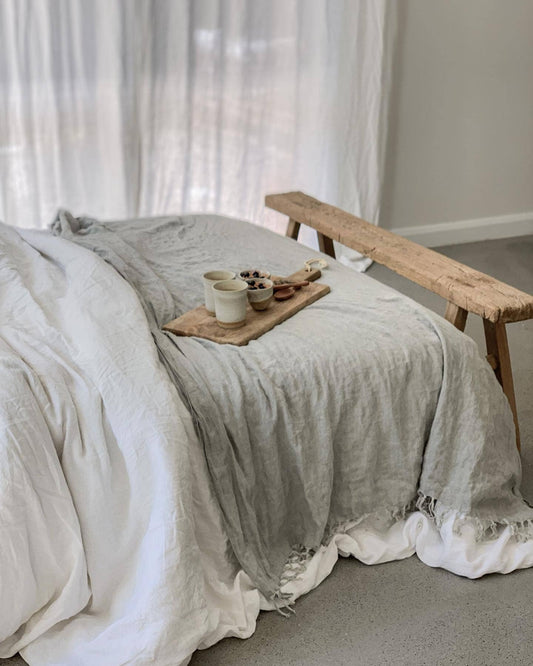 Omala Pure Linen Throw – Sea Mist