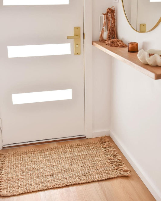 Organic Jute Floor Mat | Natural with Fringe Zebra