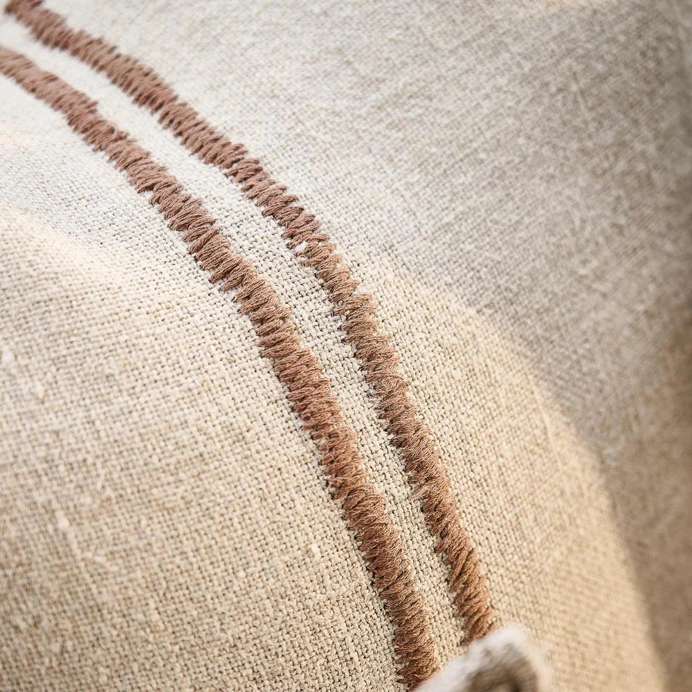 Orion Linen Cushion - Natural/Chocolate with Feather Insert | Square & Lumbar Sun Republic