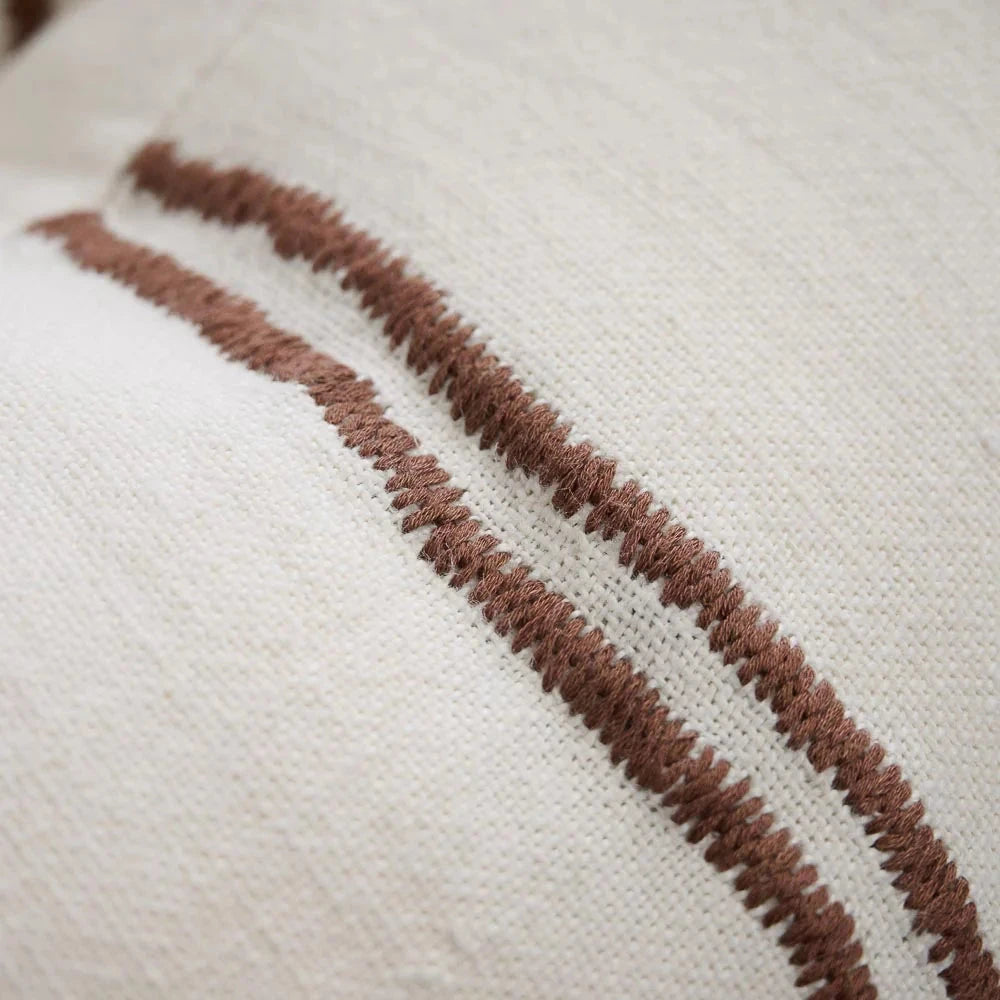 Orion Linen Cushion - Off White/Chocolate | With Feather Insert Sun Republic