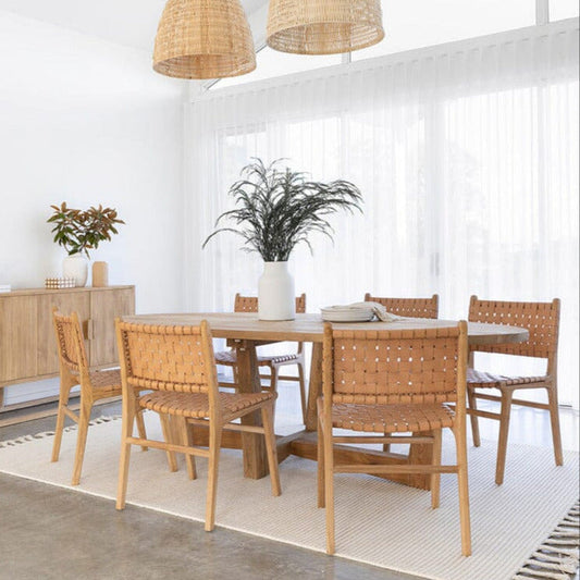 Otis Dining Chair Woven Leather & Teak - Nude Sun Republic