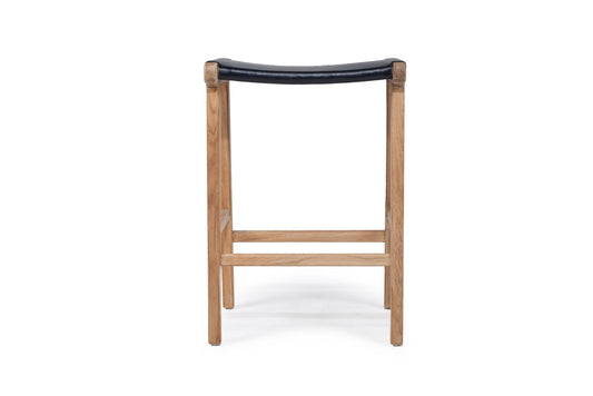 Otis Leather & Teak Saddle Counter Stool - Black Sun Republic