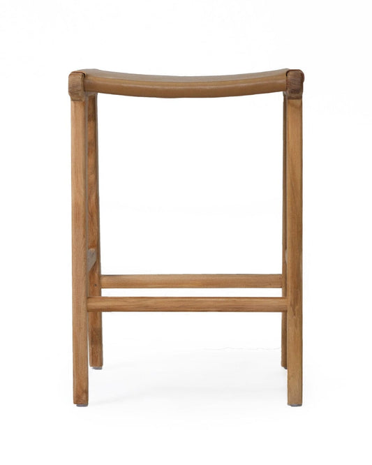 Otis Leather & Teak Saddle Counter Stool - Tan Sun Republic