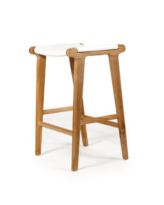 Otis Leather & Teak Saddle Counter Stool - White Sun Republic