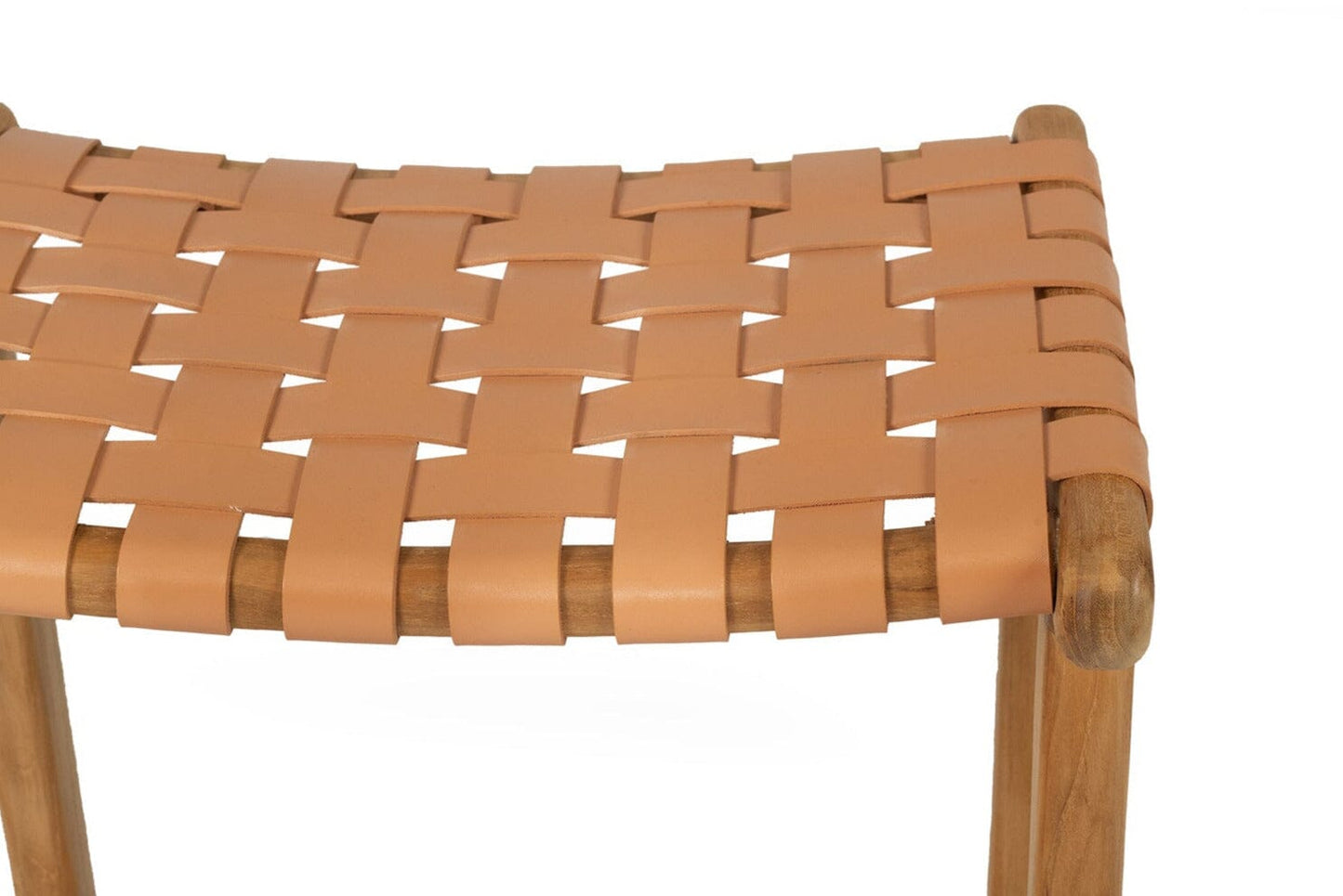 Otis Woven Leather & Teak Saddle Counter Stool - Nude Sun Republic