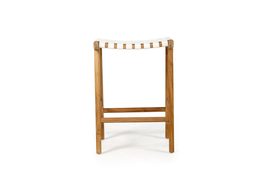 Otis Woven Leather & Teak Saddle Counter Stool - White Sun Republic