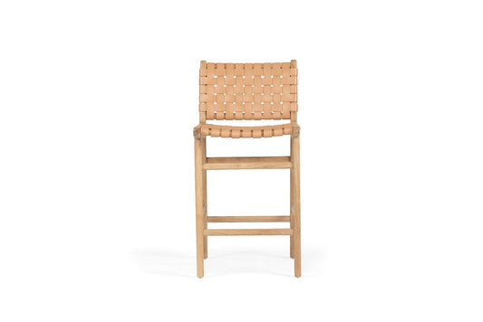 Otis Woven Nude Leather & Teak Counter Stool Sun Republic