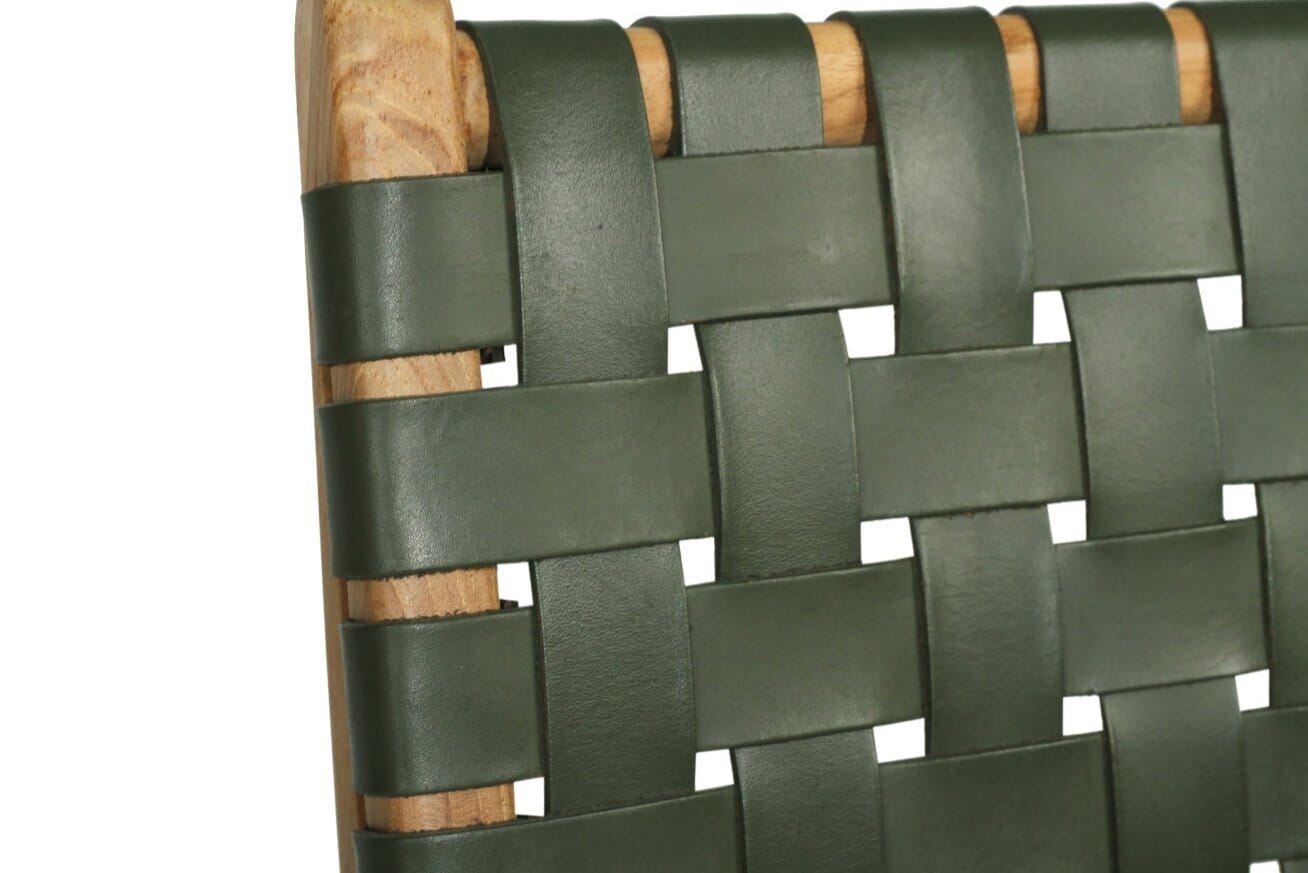 Otis Woven Olive Leather & Teak Counter Stool Sun Republic