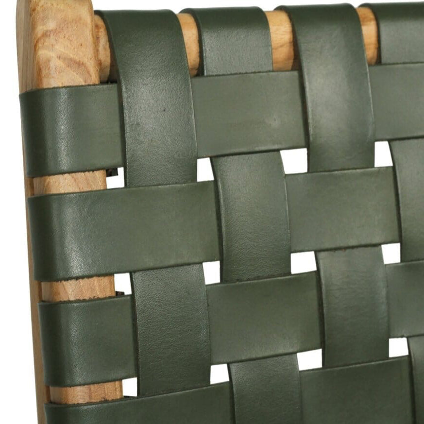 Otis Woven Olive Leather & Teak Counter Stool Sun Republic