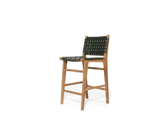 Otis Woven Olive Leather & Teak Counter Stool Sun Republic