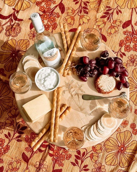 Portable Round Timber Picnic Table with Wine & Bottle Cut outs Sun Republic