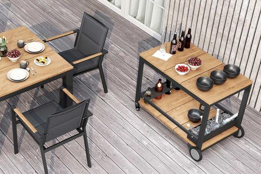 Shoalhaven Outdoor Teak Bar Cart - Black Abide