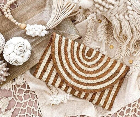 Sophia Woven Raffia Clutch Sun Republic